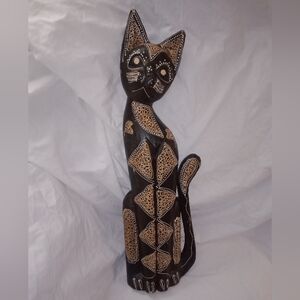 Wood Carved Egyptian Pharaoh Cat Decor 24" Made in Indonesia